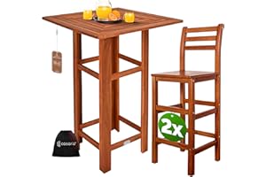 Casaria® Ensemble Table de Bar et 2 tabourets Bois Mange Debout Table Haute avec chaises intérieur extérieur Jardin terrasse