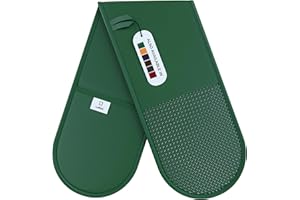 Green Oven Gloves Double by Laffair® - Green Kitchen Accessories - Non-Slip Silicon Grip Double Oven Glove Green, Heat Resistant - Green Double Oven Gloves Green