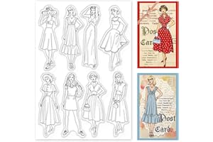 GLOBLELAND Vintage Fashion Women Clear Stamps Fashion Dress Silicone Clear Stamp Seals for Cards Making DIY Scrapbooking Photo Journal Album Decoration