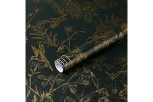 Yomshi Self Adhesive Wallpaper Green Gold 44×300cm Peel and Stick Wallpaper Floral Leaf Wallpaper Stick on Wallpaper Bird Wallpaper Removable Vinyl Film for Living Room Bedroom Wall Cabinet