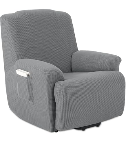 Housse Extensible 4 Pièces Pour Fauteuil Relax électrique – Jacquard Antidérapant Avec Poches Latérales, Lavable