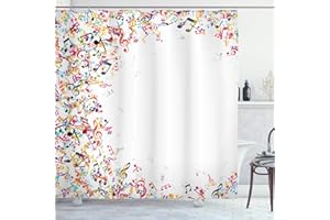 ABAKUHAUS Música Cortina de Baño, Marco Colorido Festival, Material Resistente al Agua Durable Estampa Digital, 175 x 180 cm, Multicolor