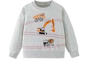 Pilipulu Sweat Enfant Garçon Col Rond Sweatshirt Garçon Dinosaure Excavateur Pull Enfant Coton 2-7 Ans