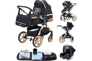 GLOKID Poussettes 3 en 1 Citadines Poussettes Combinées Poussette Tricycle Baby Walker Poussette Haute Paysage Poussettes Pliantes Trolley Bébé Landau pour 0-36 (XX1 Noir)