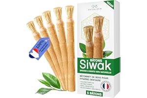 AVIDA · ZEN AVIDA ZEN Bâton de Bois de Miswak - Lot de 5 batons de S!wak - Brosse à Dents de Bois Naturelle - Bâtonnets pour Soins Dentaires - 100% Naturel, Ecologique et Vegan