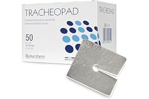 EUROFARM Tracheopad (cm 8 x cm 9,3) Compressa per la Medicazione di Tracheotomie e Nefrastomie, Garantisce un Rapido Assorbimento dell’Essudato, Confezione 50 Pezzi
