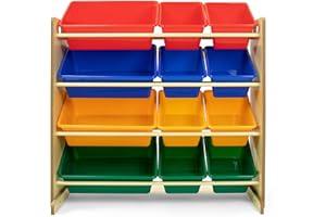 PALAKLOT Children's Toy Storage Unit - Toy Box Organiser With Non-woven Fabric or Plastic Removable Bin Large Cabinet Rack (Toy Organiser with 12 Plastic Bin Box)