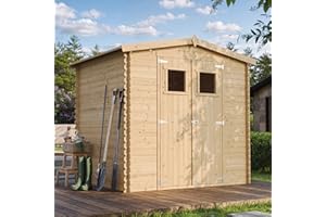 Casetta da Giardino in Legno per Esterni CON PAVIMENTO TRATTATO - L226xL236xA218 cm/ 4,33 m2 - Piccola Casetta in Legno, Rimessa Attrezzi, Deposito Bici - TIMBELA M369+M369G