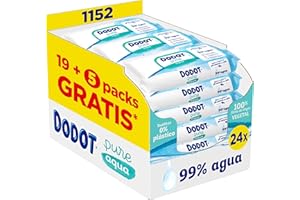 Dodot Toallitas Pure Aqua Para Bebé,1152 Toallitas (24 Packs de 48 Unidades),Ayuda A Restaurar El PH Natural De La Piel, 99% Agua, Sin plástico