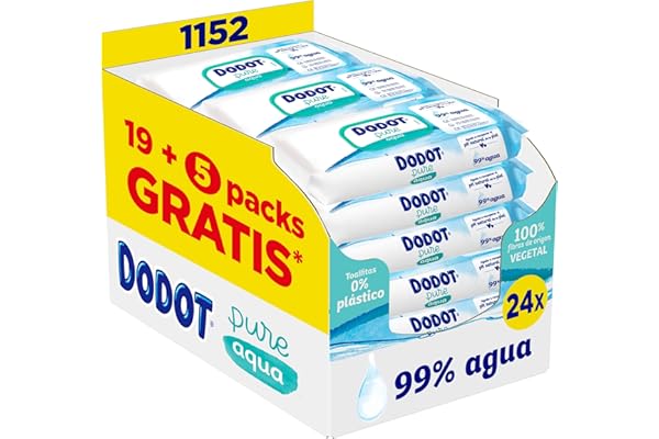 Dodot Toallitas Pure Aqua Para Bebé,1152 Toallitas (24 Packs de 48 Unidades),Ayuda A Restaurar El PH Natural De La Piel, 99% Agua, Sin plástico