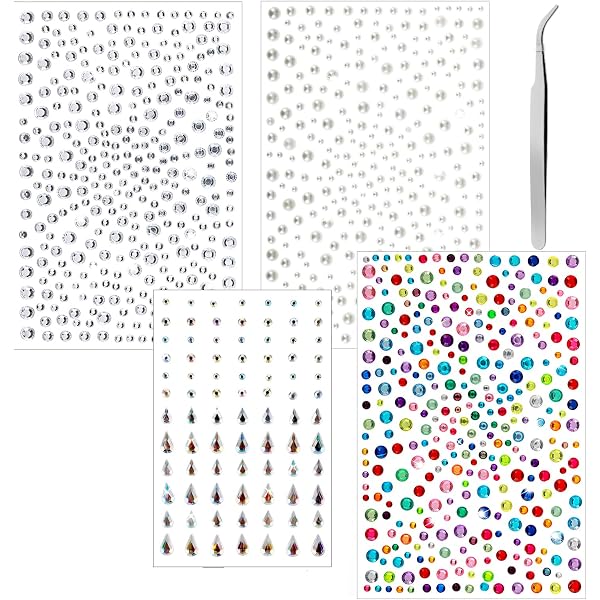 Gesichtssteine Aufkleber – 4 Blätter Mit Strass, Selbstklebend, Für Make-up & Basteln
