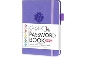 GoGirl Password Book with Alphabetical tabs – Internet Address & Password Keeper Logbook for Password Organization, Journal Notebook for Saving Website Logins. Small Size 11 x 14.5cm - Lavender
