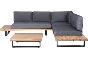 ‎BELIANI Beliani Lounge Set 5-Sitzer FSC Akazienholz Hellbraun mit Auflagen grau Modern Mykonos