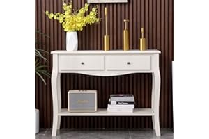 sogesfurniture BHEU-BSB-011 - Tavolino moderno con 2 cassetti in legno, per ingresso, corridoio, soggiorno, camera da letto, 100 x 33 x 78 cm, colore: Bianco