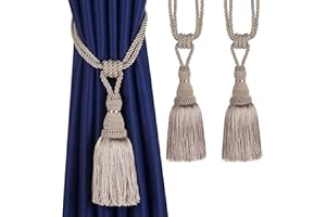 BEL AVENIR - Fermatende decorativi, realizzati a mano, con nappe, colore: beige chiaro, 2 pezzi