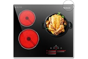 Karienvir Piano Cottura Vetroceramica 3 Fuochi 60cm, Piano cottura in vetroceramica da incasso con regione a doppio anello, comando a slitta, timer, blocco di sicurezza, struttura in metallo, 5500W