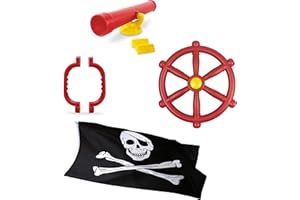 HIKS Red Kids Toy Climbing Frame Accessory Bundle Telescope, Pirate Wheel and Climbing Handles also Suitable for Tree Houses, Childrens Play Houses and Dens