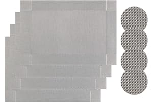 Famibay Placemats and Coasters Sets of 4 PVC Place Mats Washable Heat Resistant Table Mats and Coasters Sets for Kitchen Dining Restaurant Grey