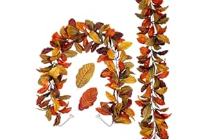‎OAIRSE 2er-Set Künstliche Magnolienblatt Herbstgirlande Ahornblatt Herbstlaub Thanksgiving Heimdekoration Indoor Outdoor Dekoration für Hausgarten Hochzeit Kamin Party, Erntedankfest, Autumn Decor, 167cm