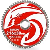 BATIOPV Circular Saw Blade 216 x 30 mm, 60 Teeth - Multi Material for Metal, Steel, Aluminum, Wood, Plastic and Laminate - Pr