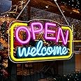 inShareplus LED Neon Welcome Open Sign, 16.9''*9.8'' Dimmable Open Signs for Business, Ultra Bright Light Up Signs Powered by 5V USB, LED Neon Lights for Stores, Restaurants, Retail Shops, Bar