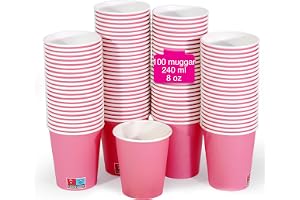 GoBeTree 100 Pappersmuggar Rosa 240 ml, Engångsmuggar för Kaffe och Kalas