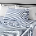 Amazon Basics Lightweight Super Soft Easy Care Microfiber 3 Piece Bed Sheet Set With 35.56 CM Deep Pockets, Twin, Dusty Blue Pinstripe, Striped