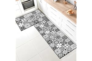 SHUAIG Küchenteppiche 2 Stück,Anti-Müdigkeit Rutschfestes Küchenmatten waschbar,Küchenmatte Set Mit Schiebeaufkleber Geeignet für Badezimmer/Wohnzimmer.(Style B,40 * 120+40 * 60cm)
