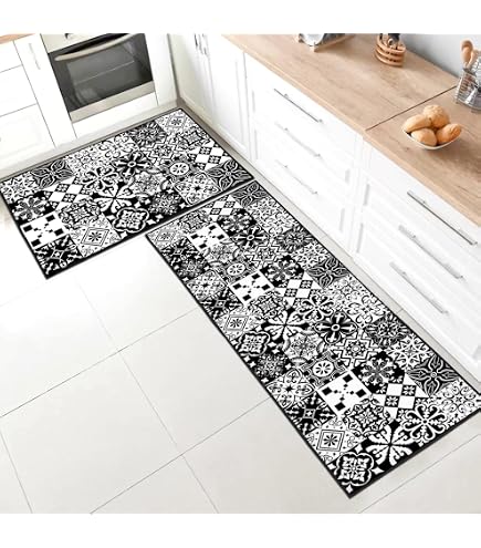 Kit 2 Tapis Cuisine Antidérapants Lavables - 43x150cm + 43x75cm - Motifs Décoratifs Et Absorption Optimale