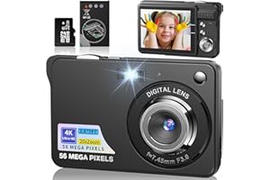 FAYIBUY Macchina Fotografica Digitale 56MP 4K Fotocamera con Zoom 20X Ricaricabile Macchina Digitale Compatta con Scheda da 32GB per Bambini Studenti Principianti (Nero)