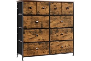 LYNCOHOME Chest of Drawers, Bedroom Furniture with 10 Large Drawers,Wooden Top & Metal Frame,Storage Drawers for Closet, Living Room, Hallway, Rustic Brown