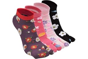 ZFSOCK Tabi Japońskie skarpetki z palcami z oddzielnymi palcami, bawełniane skarpetki z klapką, japonki Geta, skarpetki z 2 palcami Sakura wzór skarpetki do kostki rozmiar 35-41, 4 pary, 4 pary