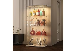 BPKADHY Vitrine en Verre de 164 cm, 4 Couches Avec LED, 2 Portes et Serrure, Armoire de Collection Moderne Pour Salon, Chambre à Coucher, Bureau - Blanc