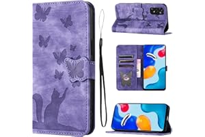 LSPCASA Funda para Xiaomi Redmi Note 11 / Redmi Note 11S 4G / Redmi Note 12S 4G Patrón De Mariposa De Gato Funda Xiaomi Redmi Note 11 con Ranuras para Tarjetas Funda Redmi Note 11 Púrpura