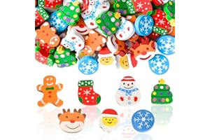 FOGCOSY 28Pcs Mini Christmas Erasers, Funny Elk Snowman Santa Claus Xmas Tree Snowflake, Cute Christmas Theme Cartoon Erasers for Party Favors, Goodie Bag, Stocking Stuffers, School Homework Reward