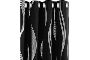 Deconovo Cortinas Salon Modernas Aislantes Térmicas de Líneas Onduladas con Ollados 2 Piezas 140 x 245 cm Negro
