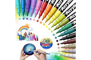 Shadcoler Acrylstifte für Steine Wasserfest, 18 Farben Stifte Steine Bemalen Wasserfest, 0.7mm Bemalen Stifte für Glas, Holz, Keramik, Leinwand, Basteln Ostern und Weihnachten, Kinder