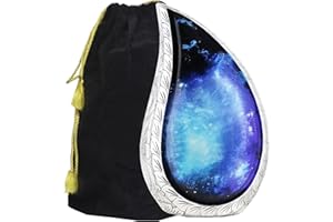 M MEILINXU Cremation Urns for Human Ashes Adult Man or Women, Funeral Urn for Ashes Adult Male or Female, Cosmic Galaxy Decorative, Teardrop Aurora Borealis Urn, Black and Blue - Large Full Size