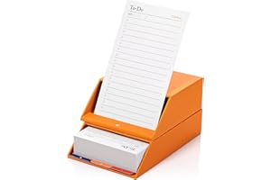 Notsu Centre Rise To Do List Card Planner Box Stand Set | 50 Foldable To-Do Vertical Notecards 3x5, Productivity Index Card Organizer Tab Dividers, Desk Card Holder Stand (Orange)