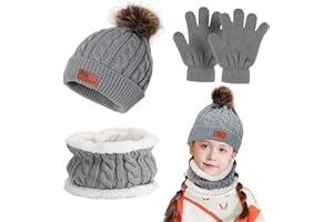 Makone 3 Pack de Punto de Felpa Sombrero de Invierno Casquillo Caliente del Sombrero de Lana de Punto Beanie con Large Cap Pom Pom