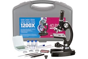 AmScope - 120X-1200X 48-pc Kids Beginner Microscope Kit with Accessories + Storage Case