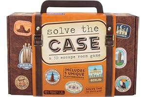 FIZZ CREATIONS Solve The Case. 3D Escape Room Game In A Suitcase. Think Outside The Case With 5 Unique Play Throughs. Solve Puzzles With Clues. Family Party Game. Ages 12+, 1+ Players. 60 Minutes Play Time.