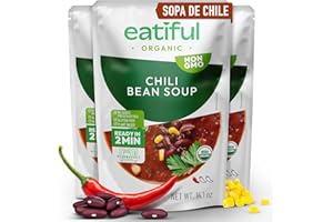 EATIFUL Sopa De Chile, Sopa Vegana De Frijoles Lista Para Comer, Elaborada Con Verduras Orgánicas, A Base De Plantas, Sin Conservantes Añadidos, Sin Gluten, 400g (Paquete De 3)