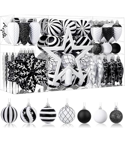 18 Stück Zuckerstangen Weihnachtskugeln - Schwarz-Weiß Glitzer Deko Für Weihnachtsbaum