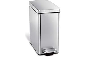 simplehuman CW1898CB cestino a profilo con pedale, pattumiera piccola per bagno, acciaio inox spazzolato, 10 L