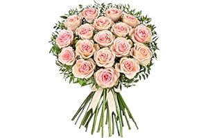 PRESTIGEFLOWERS Luxury Pink and White Rose Bouquet – Handcrafted Fresh Flowers with Pistacia Foliage – Long Vase Life Roses Displaying Natural Beauty – Stunning Gift for Birthday, Anniversary or Any Occasion