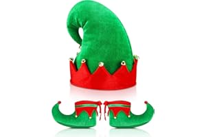 SATINIOR Weihnachten Santa Elf Schuhe und Hut Weihnachten Rot Grün Kostüm Zubehör-Set (21 cm/ 8 Zoll)