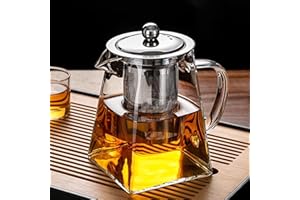 YUEMING Teiere in vetro con infusore, 550 ml in teiera in vetro borosilicato di forma quadrata con filtri per il tè per tè sfuso, infusore in acciaio inossidabile rimovibile 304