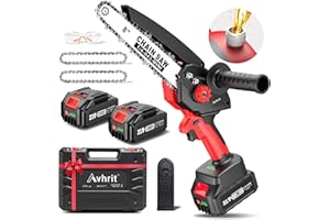Avhrit Mini Tronçonneuse à Batterie, 8 Pouces, 8000 mAh Tronçonneuse Électrique Sans Fil Brushless avec 2 Batteries 4.0 Ah et Système de Lubrification, Idéale pour Branches, Cour et Jardin