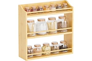 STELLSTAR Estante de especias montado en la pared, organizador de especias para mostrador, soporte de almacenamiento de especias de bambú para gabinete de cocina, despensa (natural)